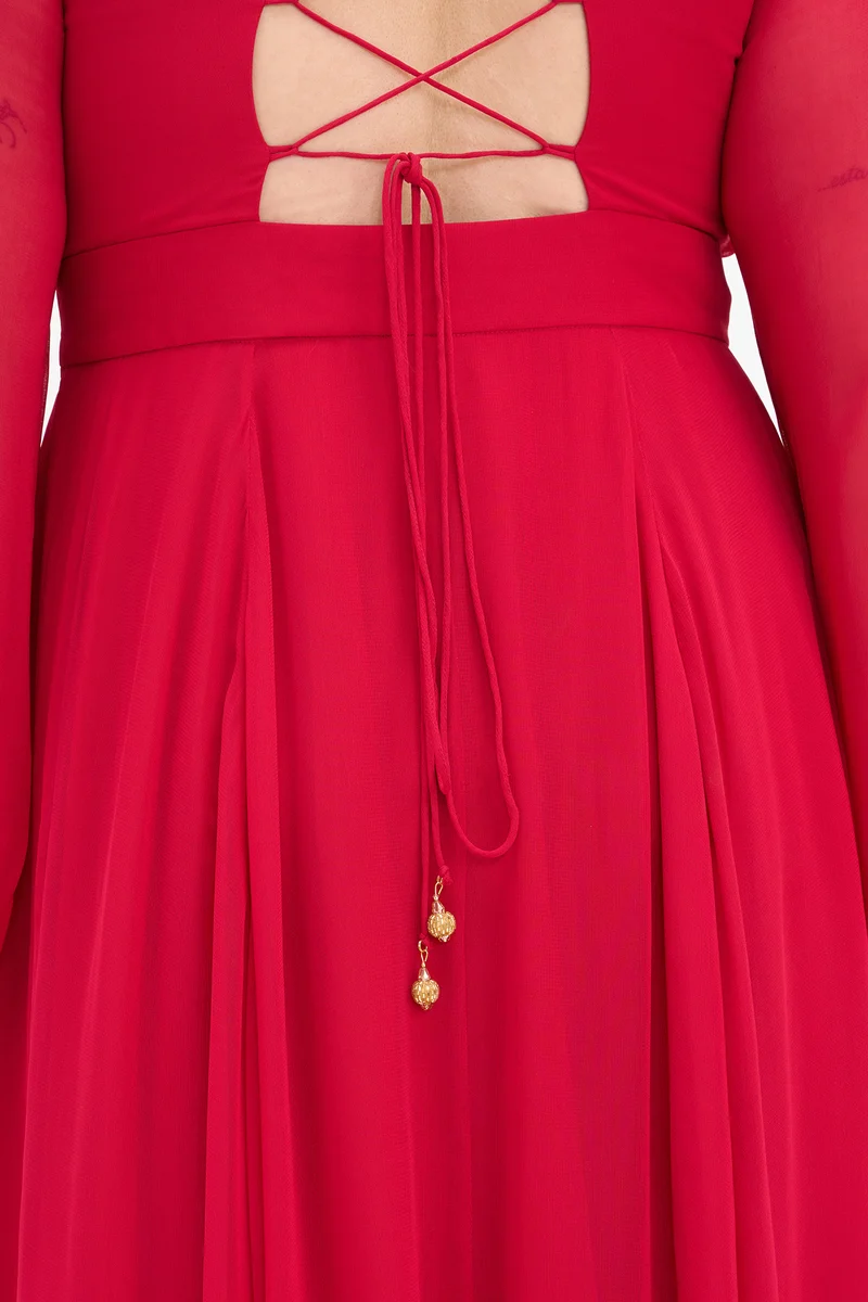 Alak|100% Viscose Fit And Flare Maxi Dress