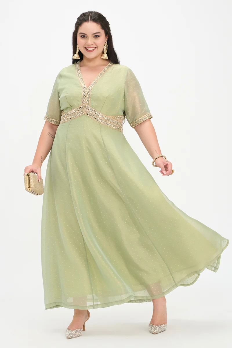 Jaya|Viscose Butta Jacquard Maxi Dress With Lace