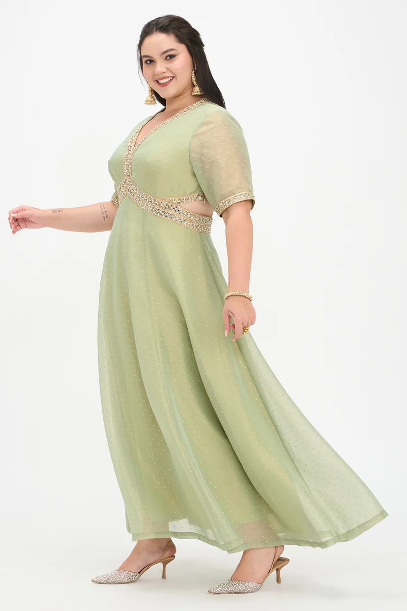 Jaya|Viscose Butta Jacquard Maxi Dress With Lace