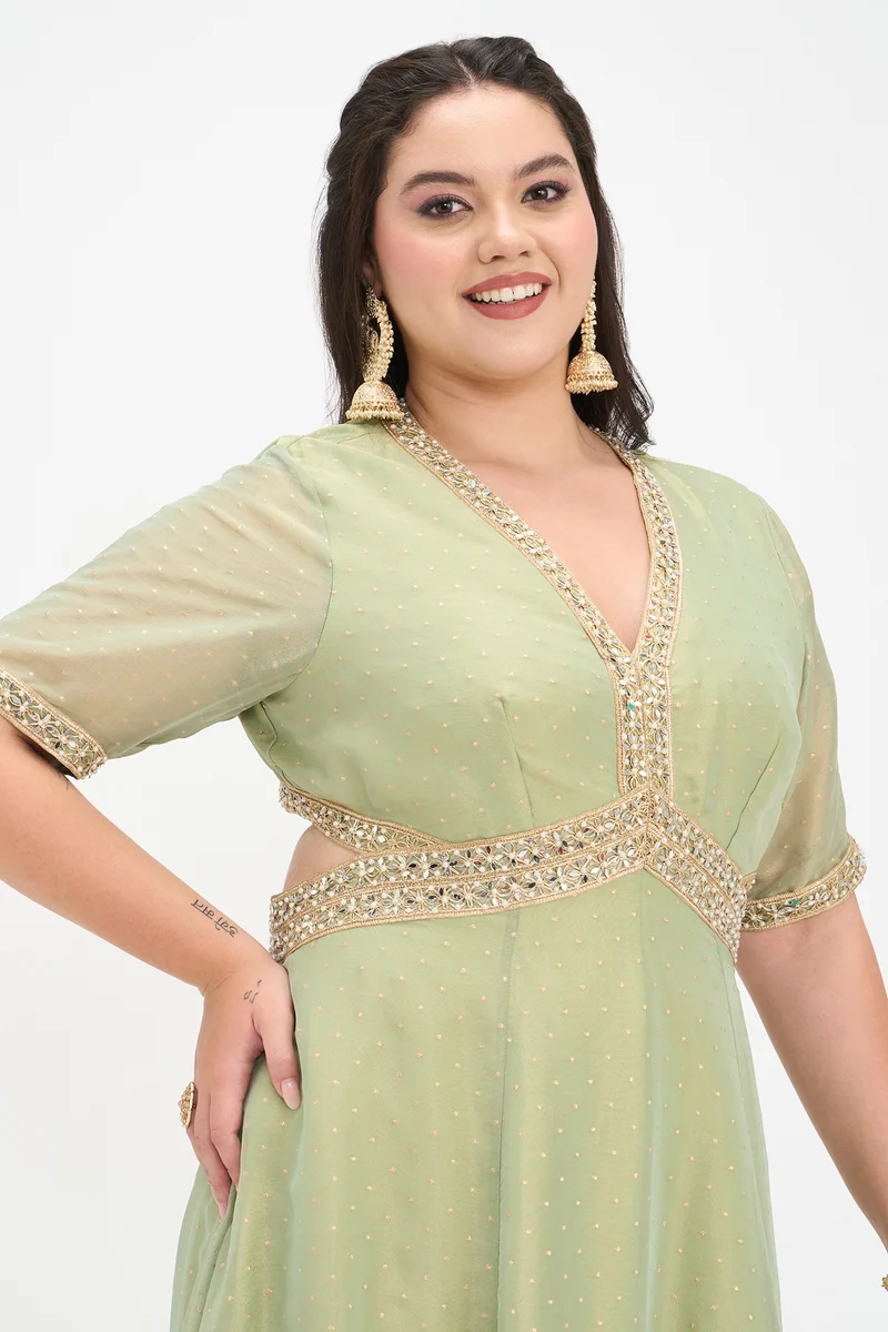 Jaya|Viscose Butta Jacquard Maxi Dress With Lace