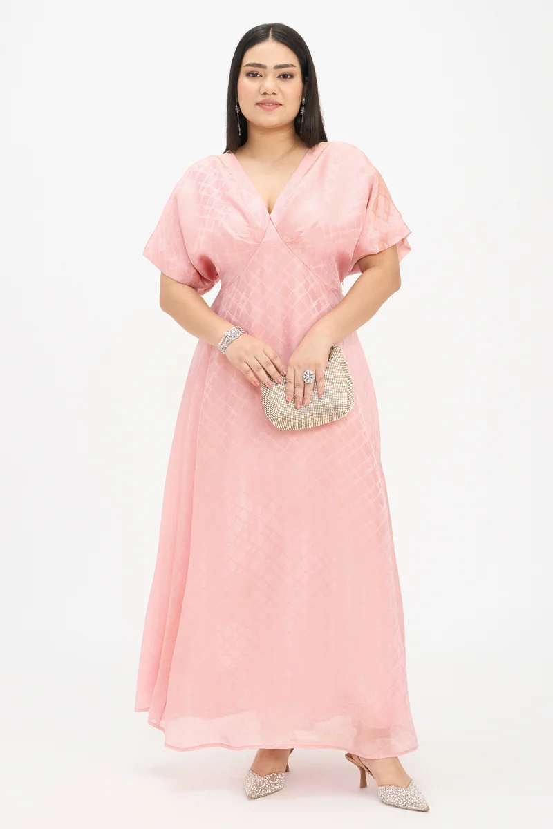 Rupal|Viscose Jacquard Fit And Flare Maxi Dress
