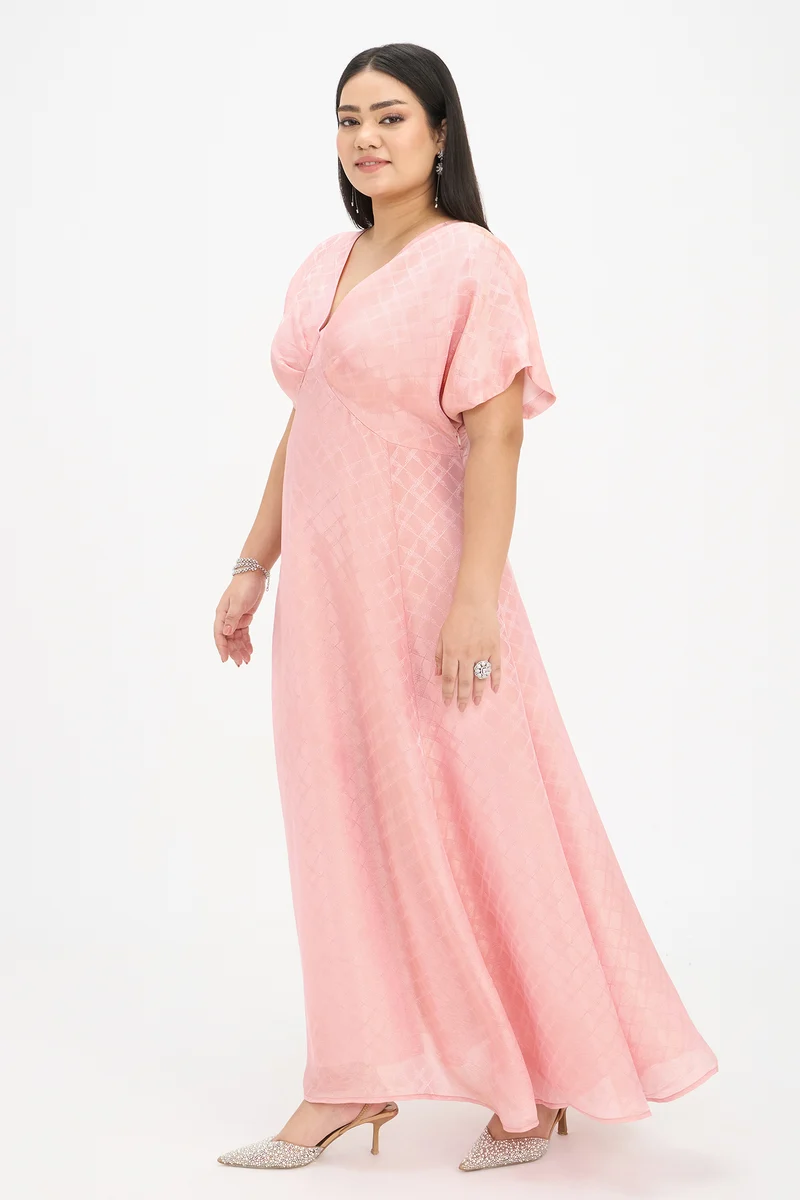 Rupal|Viscose Jacquard Fit And Flare Maxi Dress