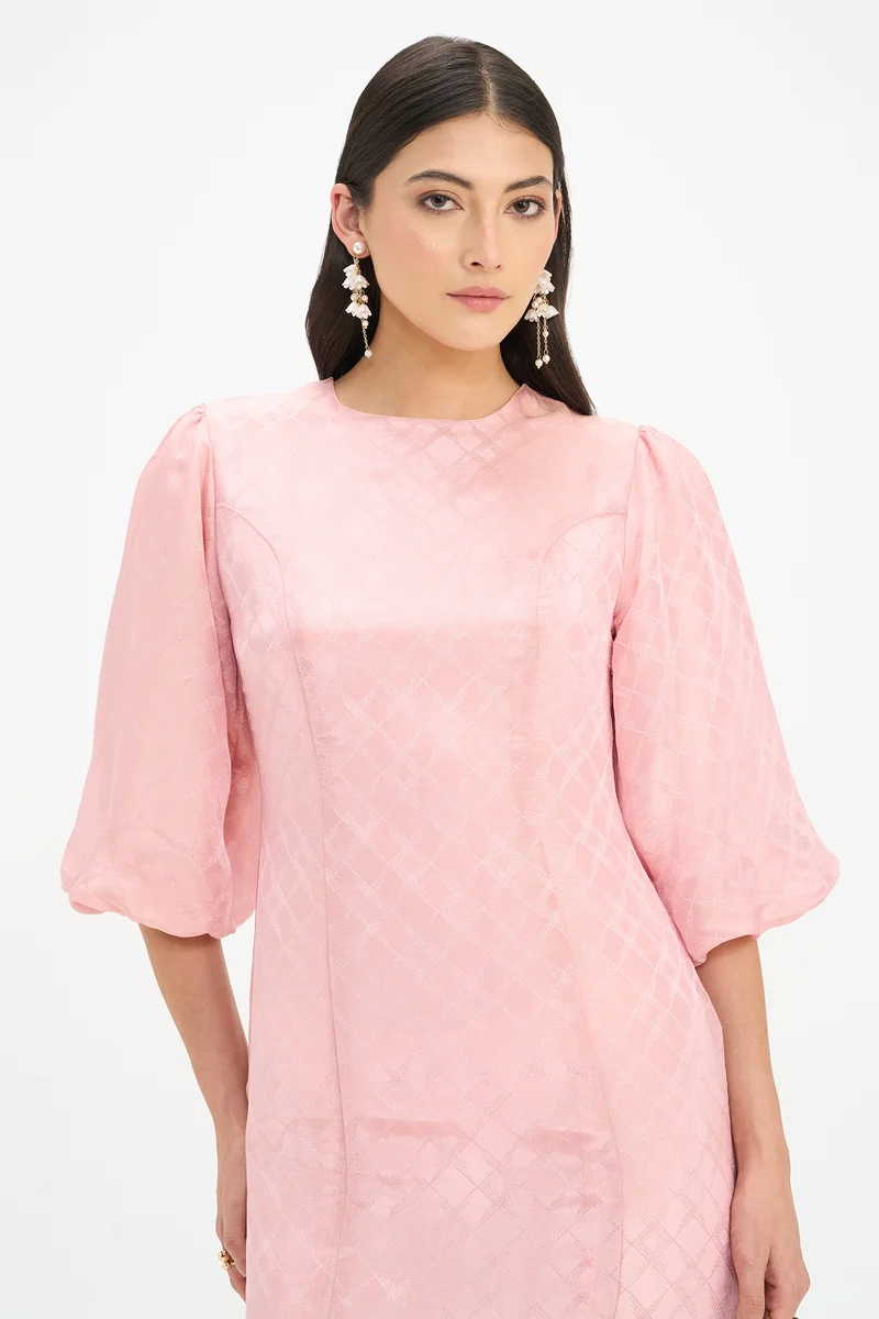 Malini|100% Viscose Puff Sleeves Mini Dress