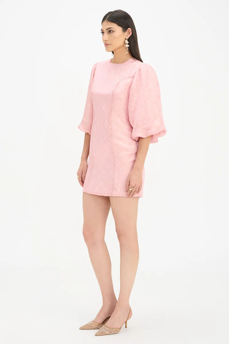 Malini|100% Viscose Puff Sleeves Mini Dress