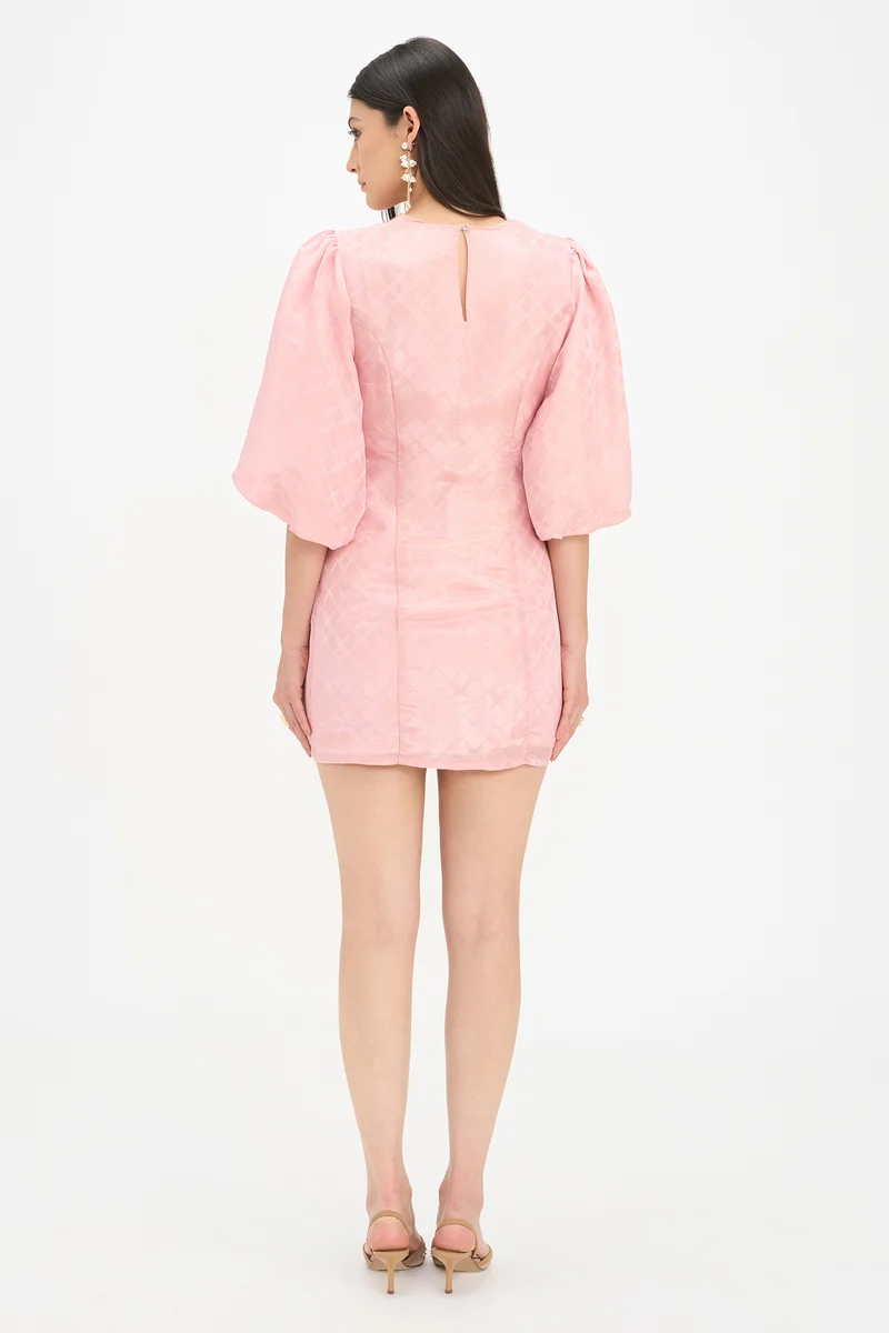 Malini|100% Viscose Puff Sleeves Mini Dress