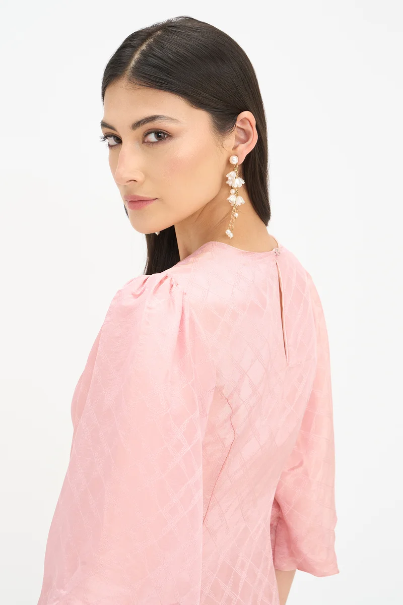 Malini|100% Viscose Puff Sleeves Mini Dress