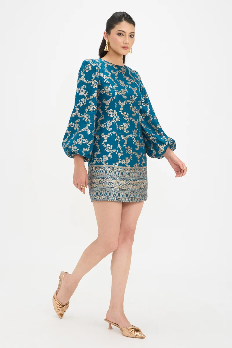 Ritu|100% Viscose Baloon Sleeve Mini Dress