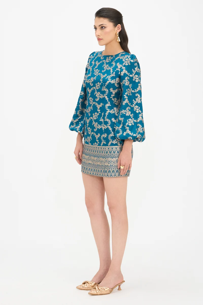 Ritu|100% Viscose Baloon Sleeve Mini Dress