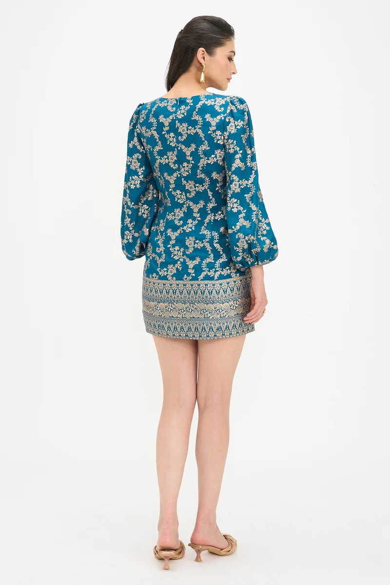 Ritu|100% Viscose Baloon Sleeve Mini Dress
