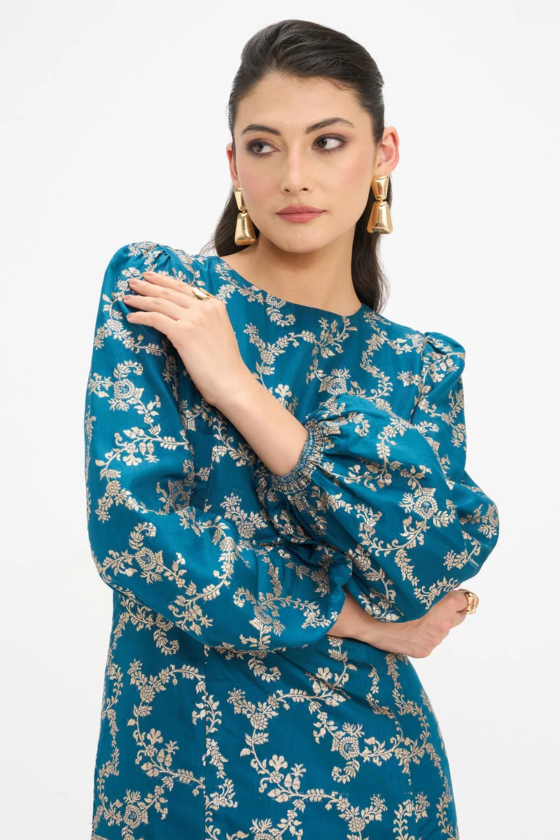 Ritu|100% Viscose Baloon Sleeve Mini Dress