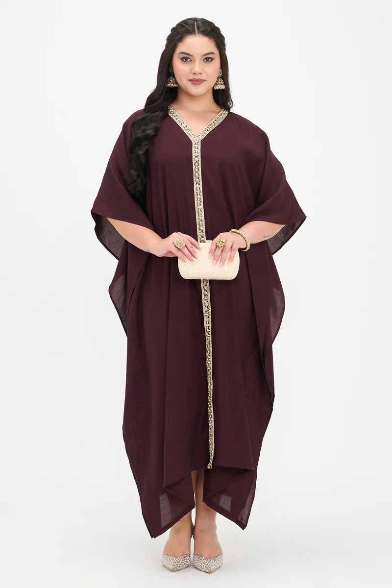 Vilasini|Viscose Kaftan Maxi Dress With Lace