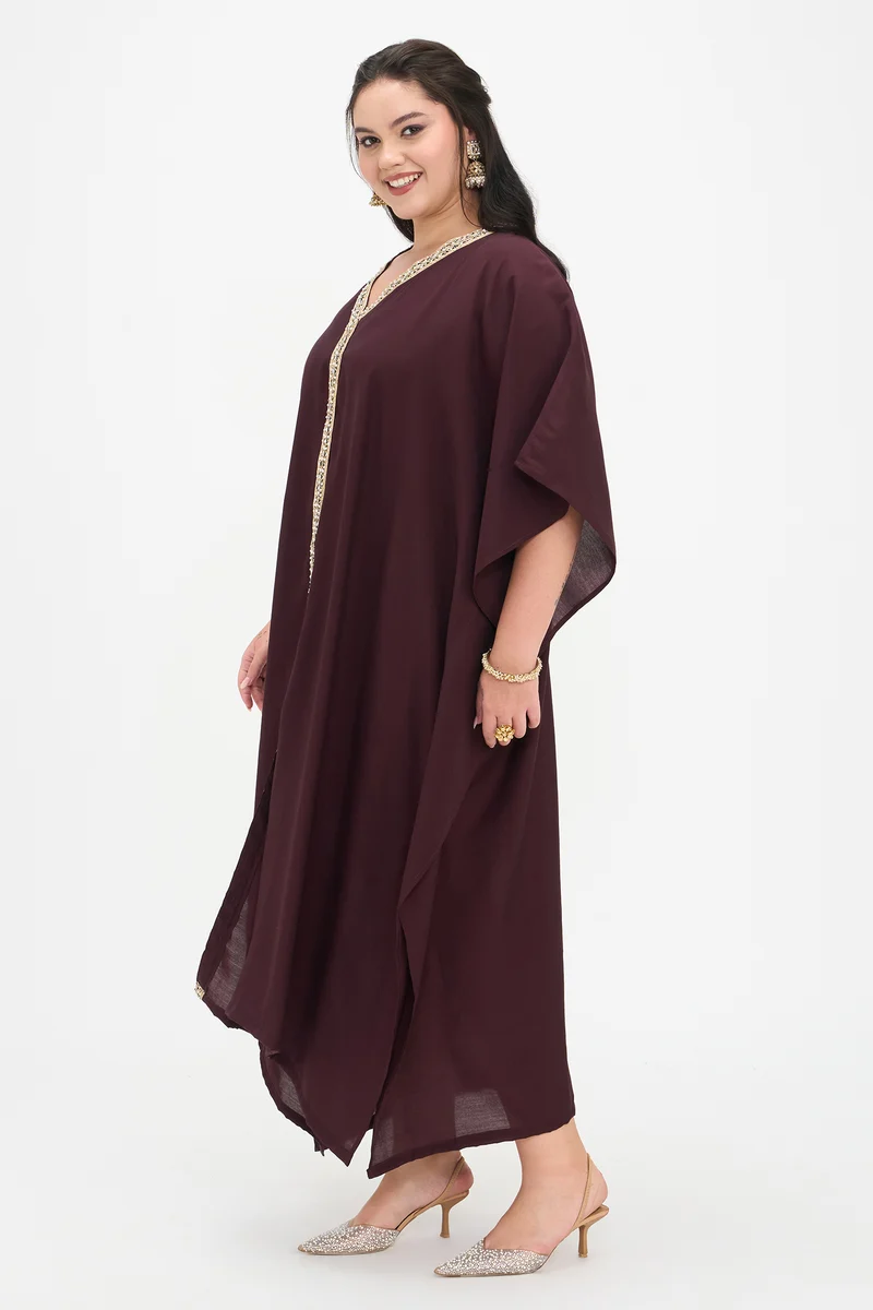 Vilasini|Viscose Kaftan Maxi Dress With Lace