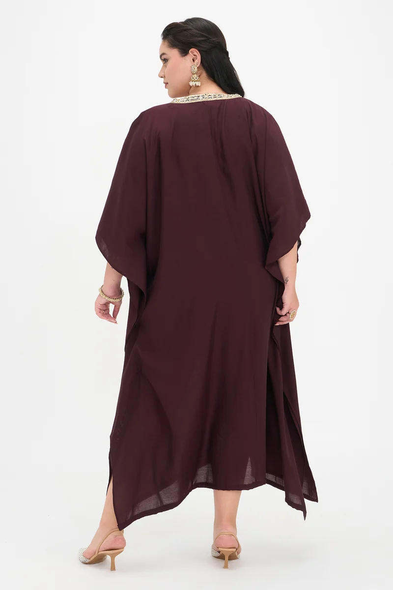 Vilasini|Viscose Kaftan Maxi Dress With Lace