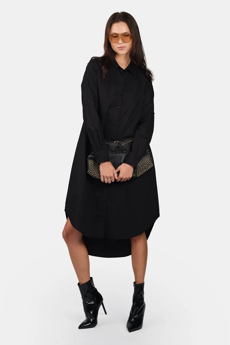 Alma|100% Cotton Asymmetric Midi Shirt Dress