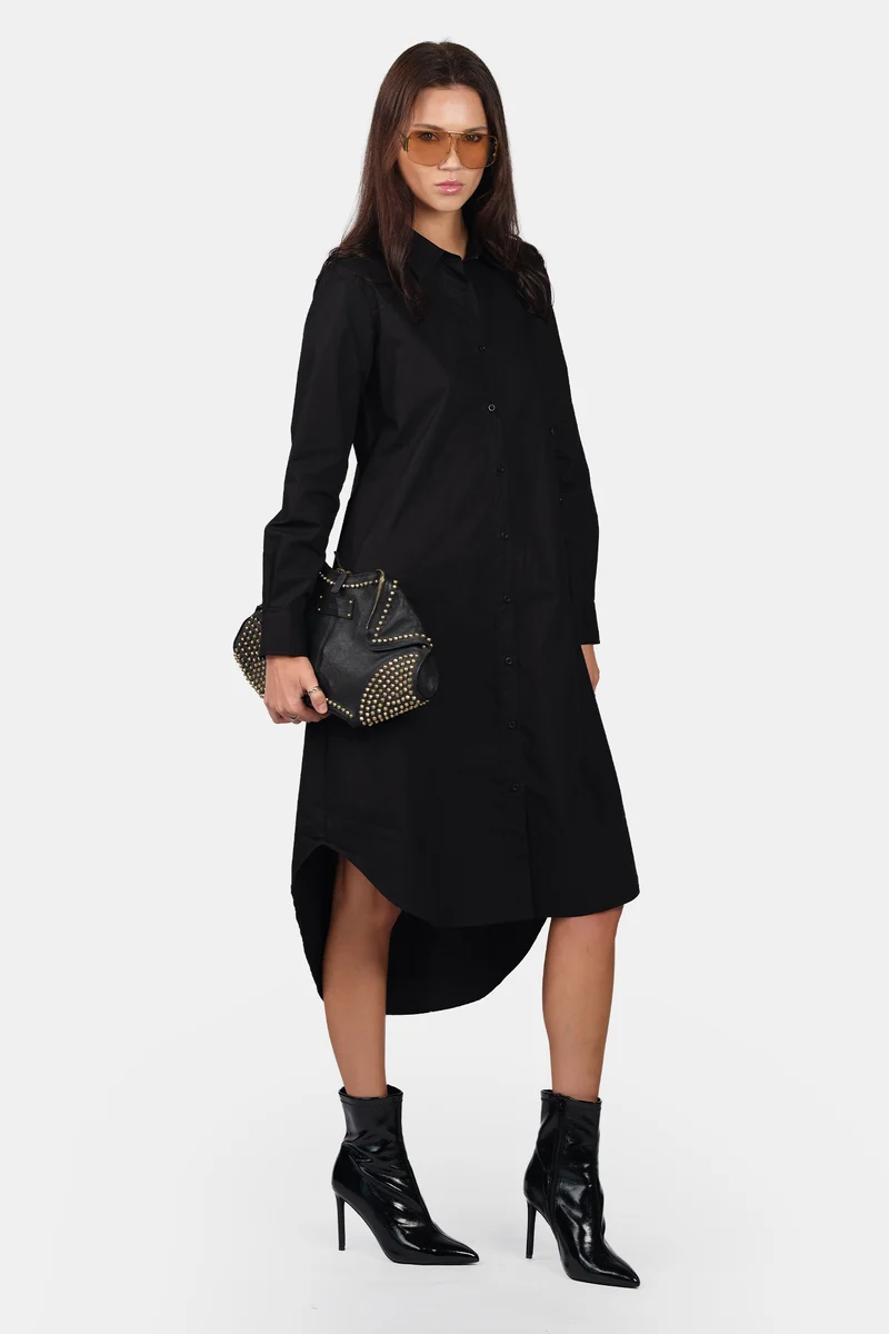 Alma|100% Cotton Asymmetric Midi Shirt Dress