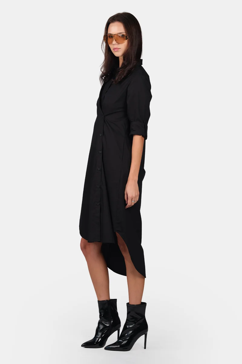 Alma|100% Cotton Asymmetric Midi Shirt Dress