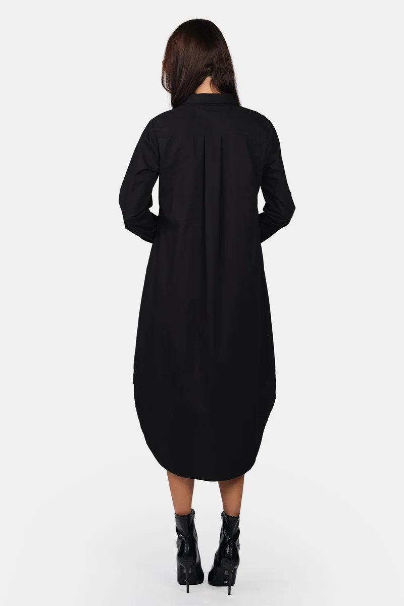 Alma|100% Cotton Asymmetric Midi Shirt Dress