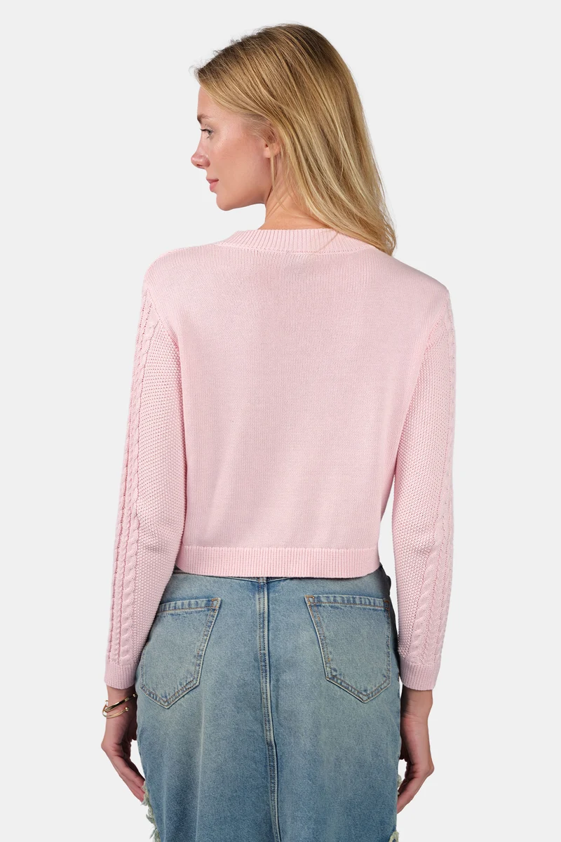 Ruzi|100% Cotton Curved Hem Knitted Crop Cardigan
