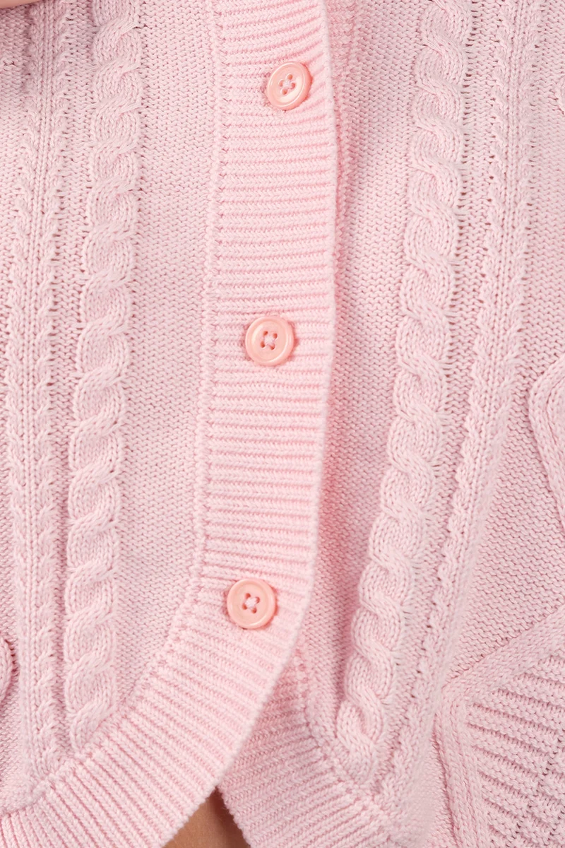 Ruzi|100% Cotton Curved Hem Knitted Crop Cardigan