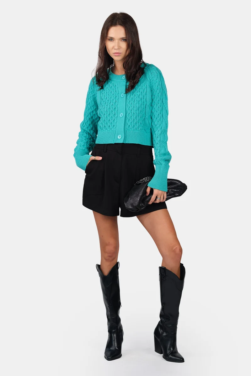 Vivi|100% Cotton Cable Knit Crop Cardigan