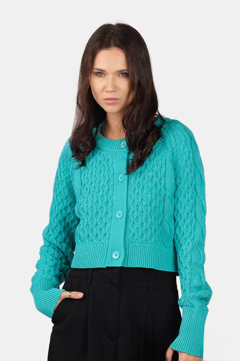 Vivi|100% Cotton Cable Knit Crop Cardigan