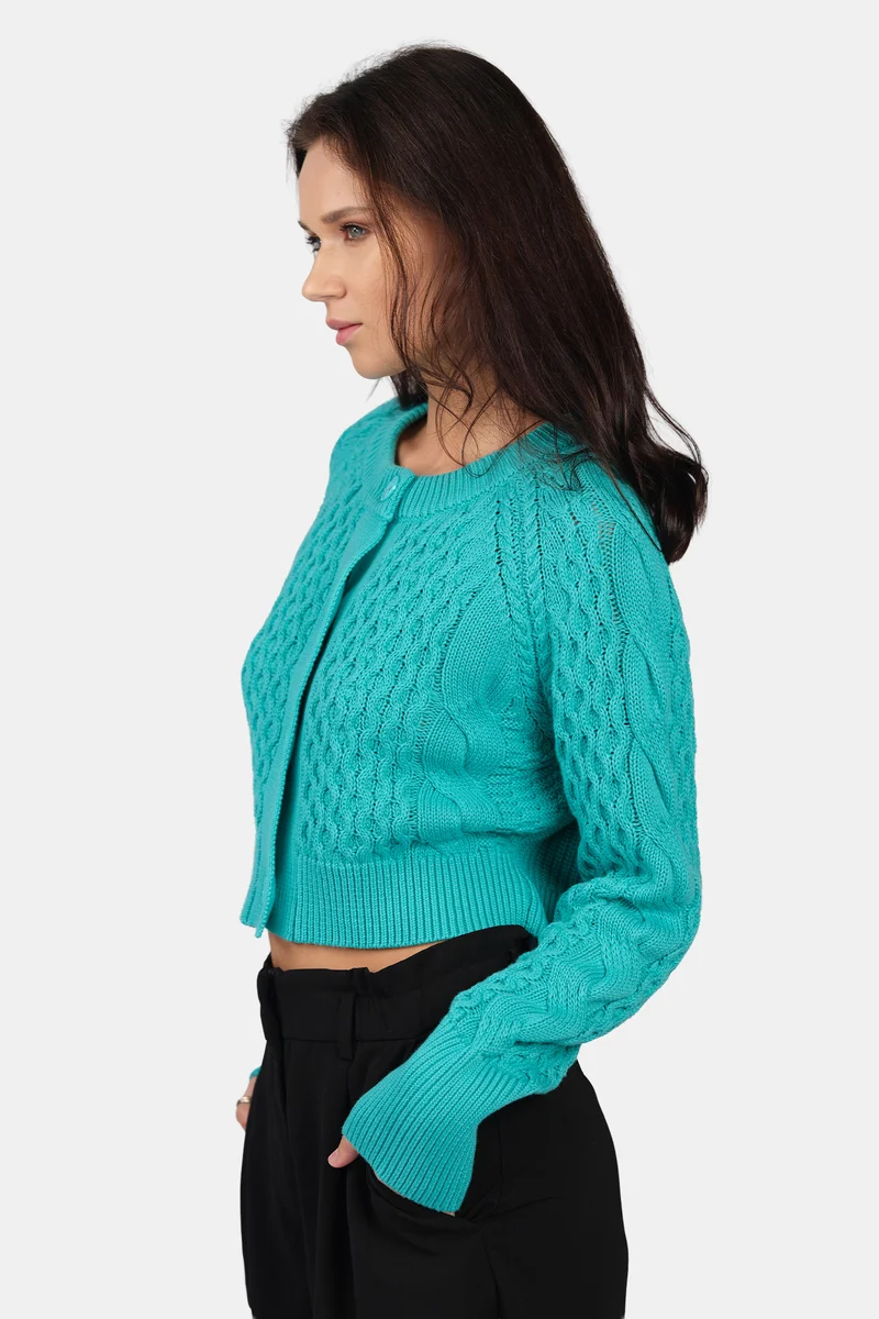 Vivi|100% Cotton Cable Knit Crop Cardigan