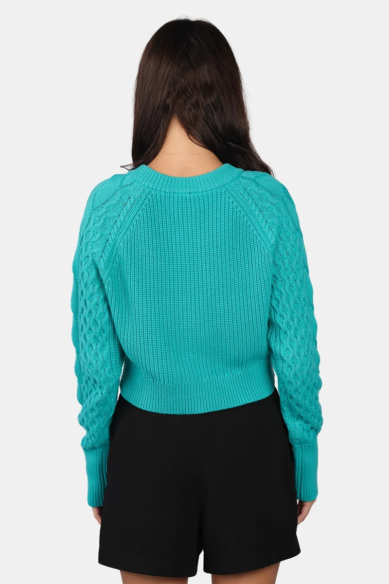 Vivi|100% Cotton Cable Knit Crop Cardigan