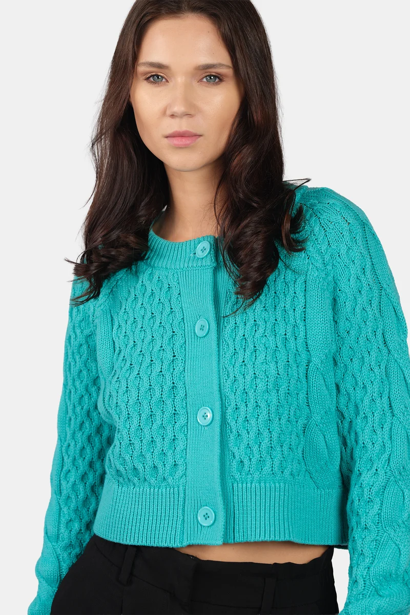 Vivi|100% Cotton Cable Knit Crop Cardigan