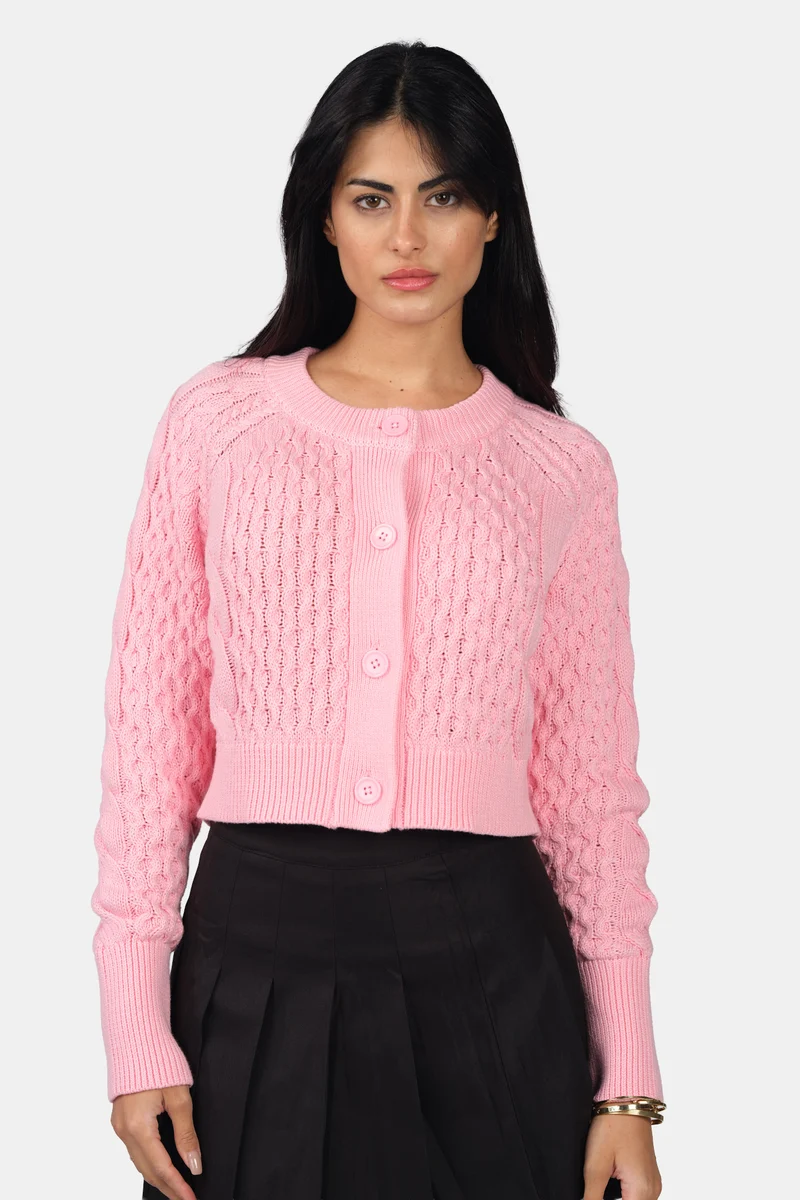 Luli|100% Cotton Cable Knit Crop Cardigan