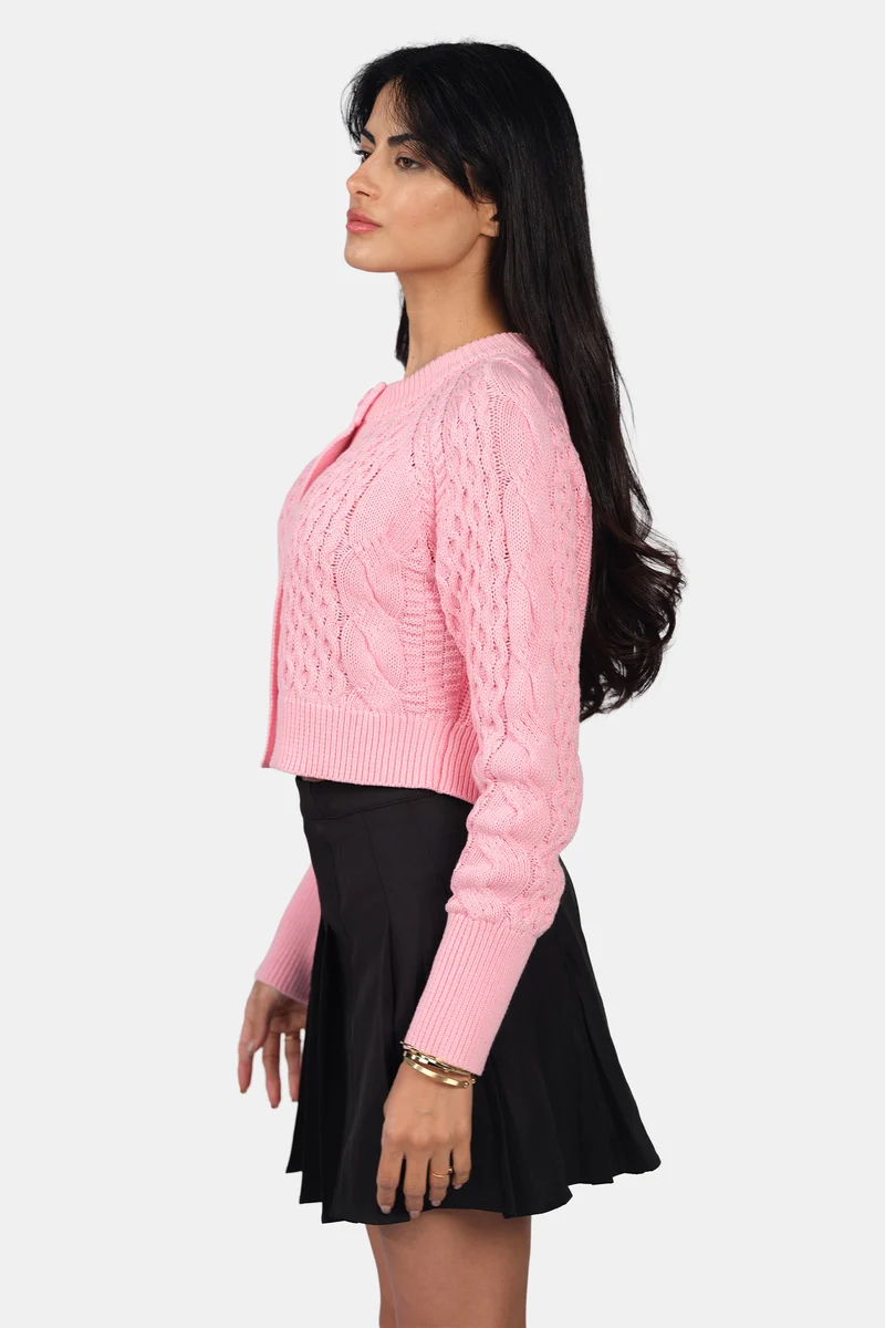 Luli|100% Cotton Cable Knit Crop Cardigan