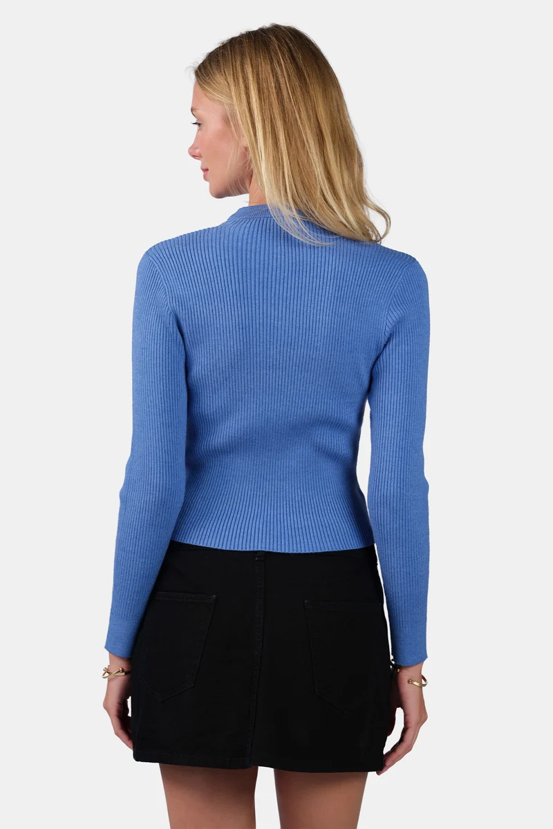 Fily|Viscose Cut Out V Neck Full Sleeve Knit Top