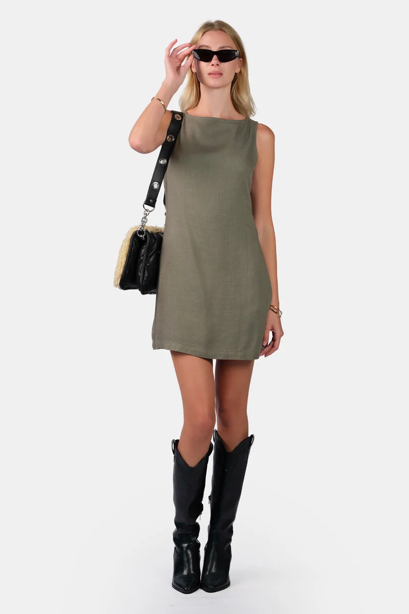 Elva|Linen Boat Neck Mini Shift Dress