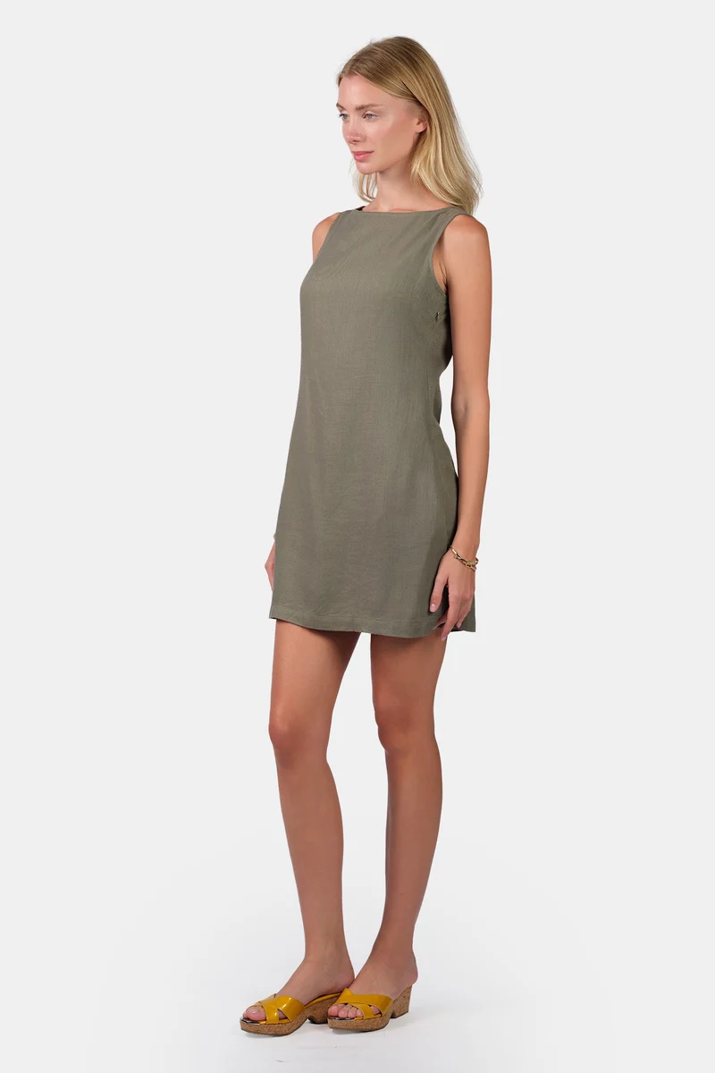 Elva|Linen Boat Neck Mini Shift Dress