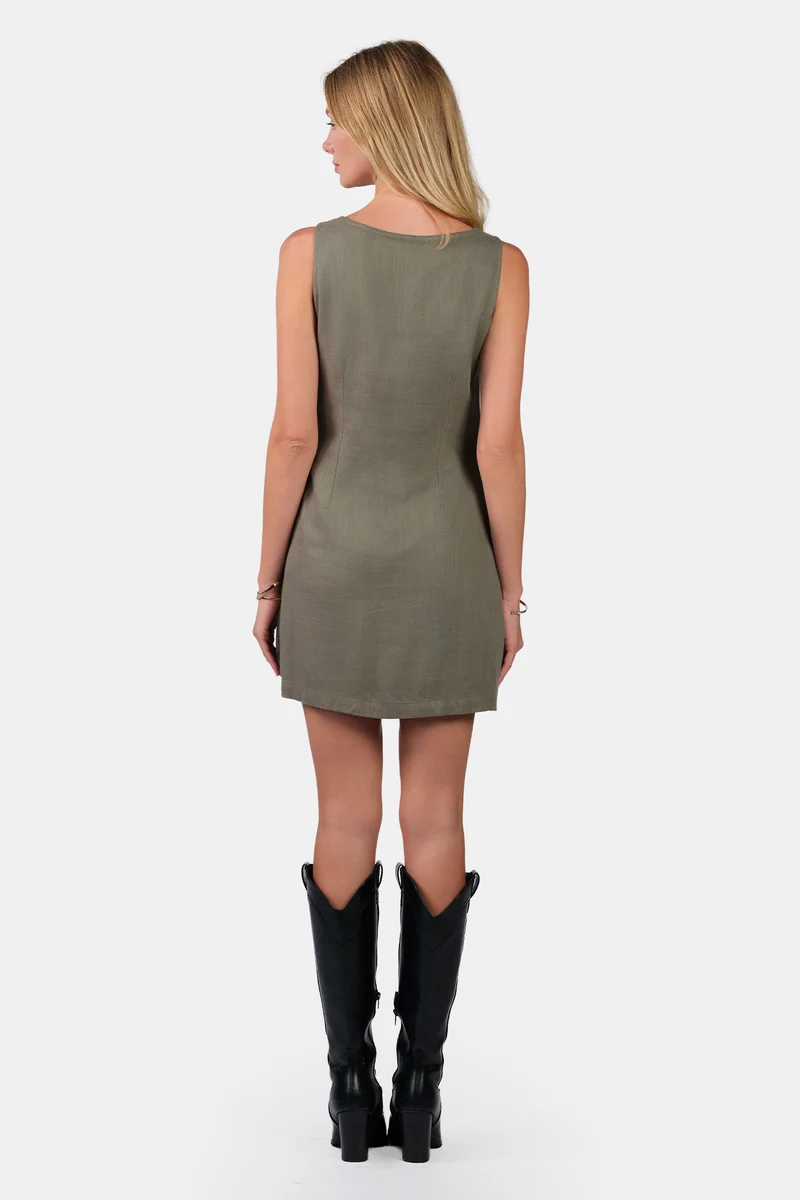 Elva|Linen Boat Neck Mini Shift Dress