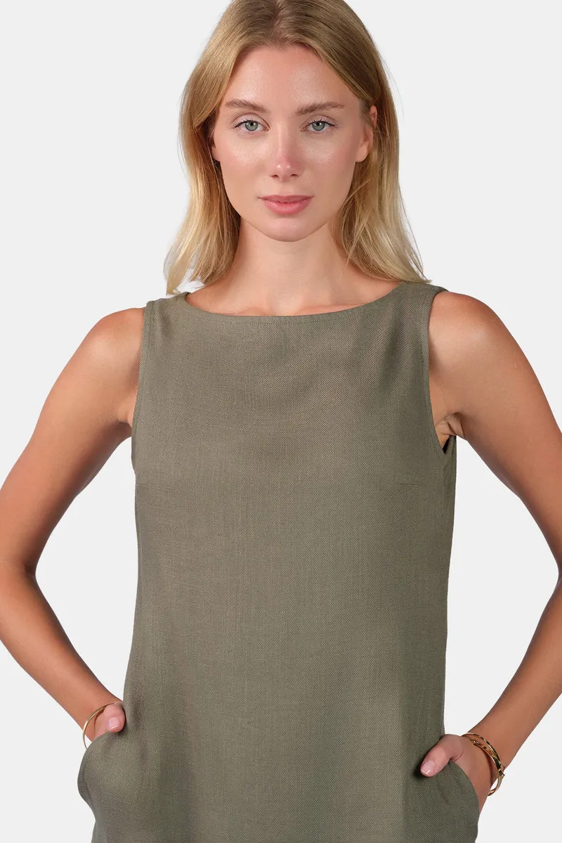 Elva|Linen Boat Neck Mini Shift Dress