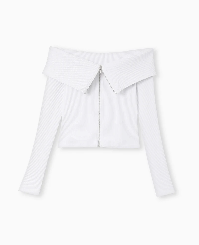 Top zippé encolure Bardot