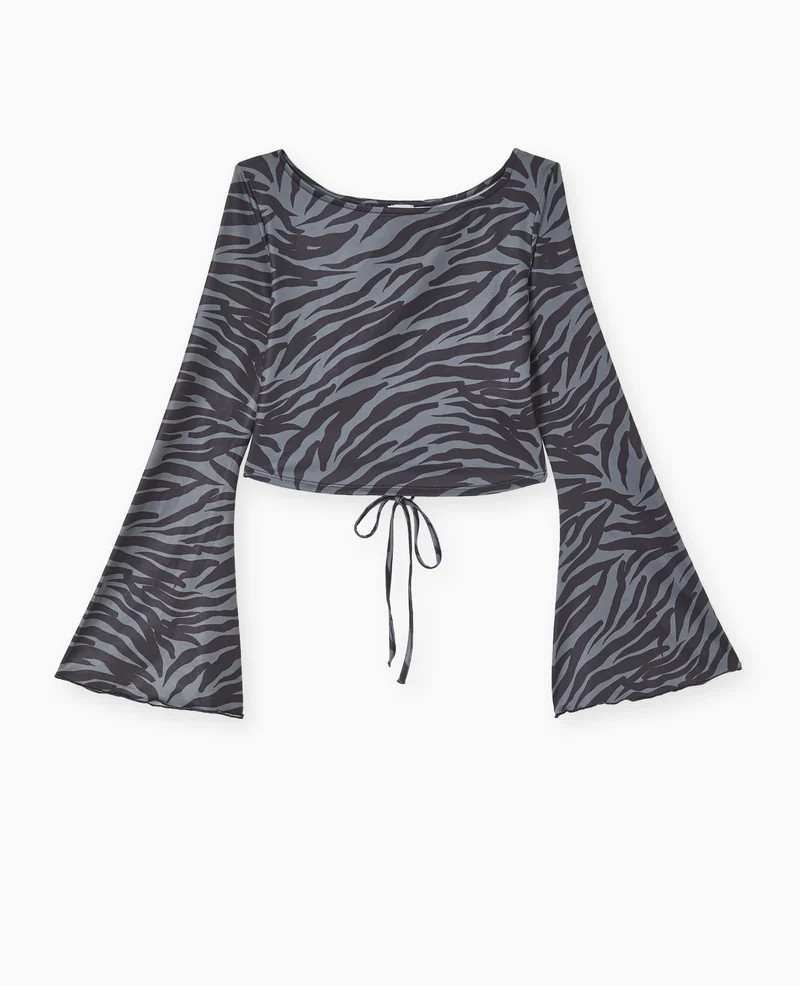 Top dos-nu manches flare motif zèbre