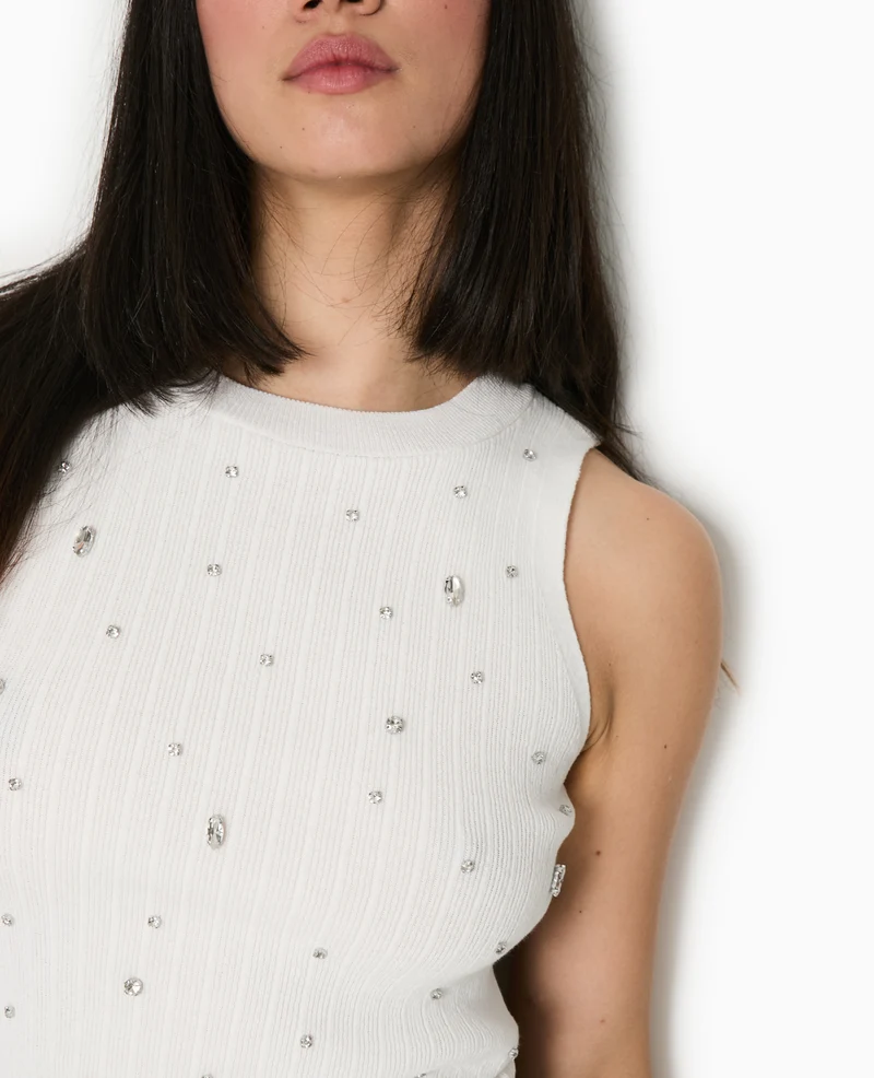 Top sans manches en maille avec strass