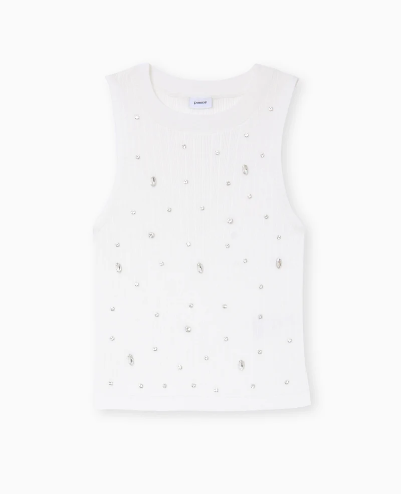 Top sans manches en maille avec strass