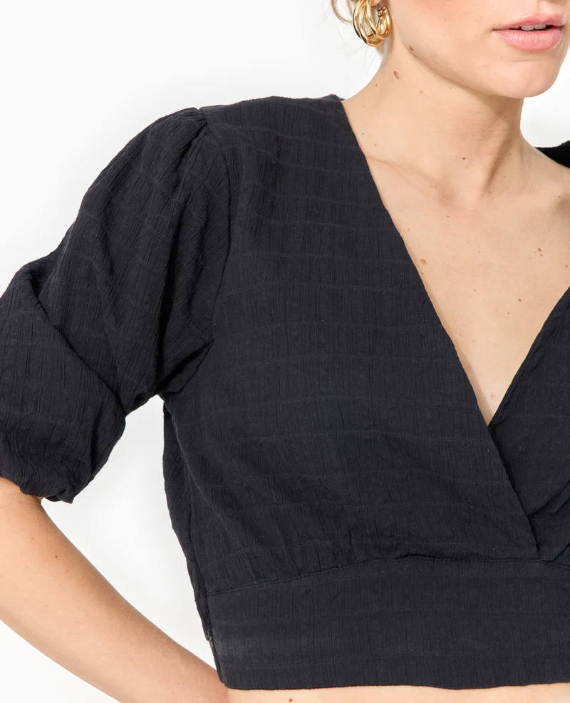 Blouse courte encolure V croisée