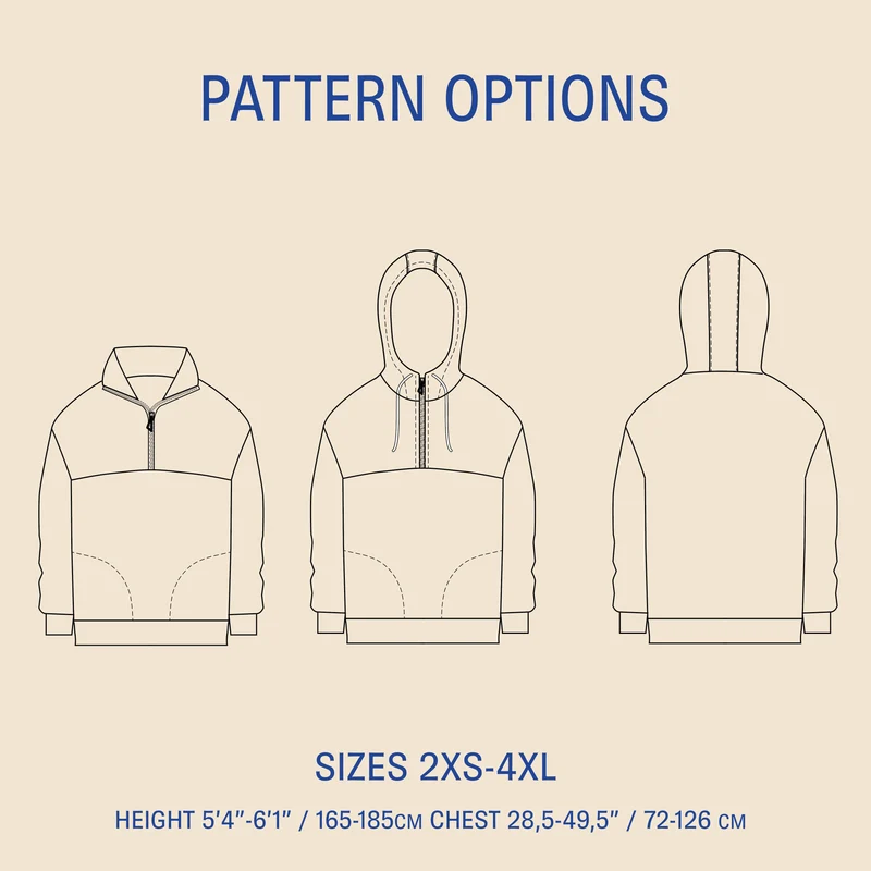 Patron de couture PDF | Chandail Zippé | Unisexe | Wardrobe by Me