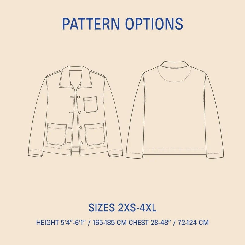 Patron de couture PDF | Veste de peintre | Unisexe | Wardrobe by Me