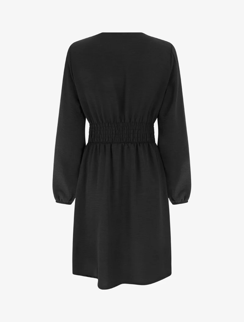Robe à col cache-coeur et bijou martelé - Noir