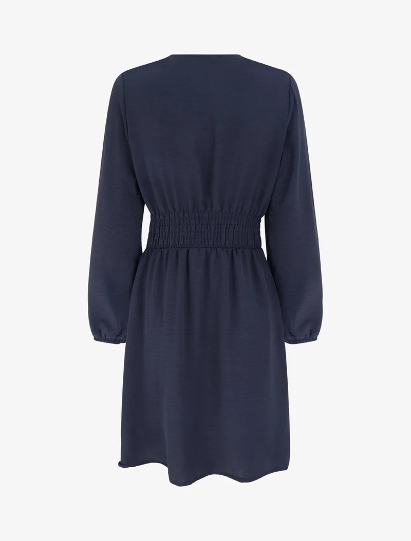 Robe à col cache-coeur et bijou martelé - Marine