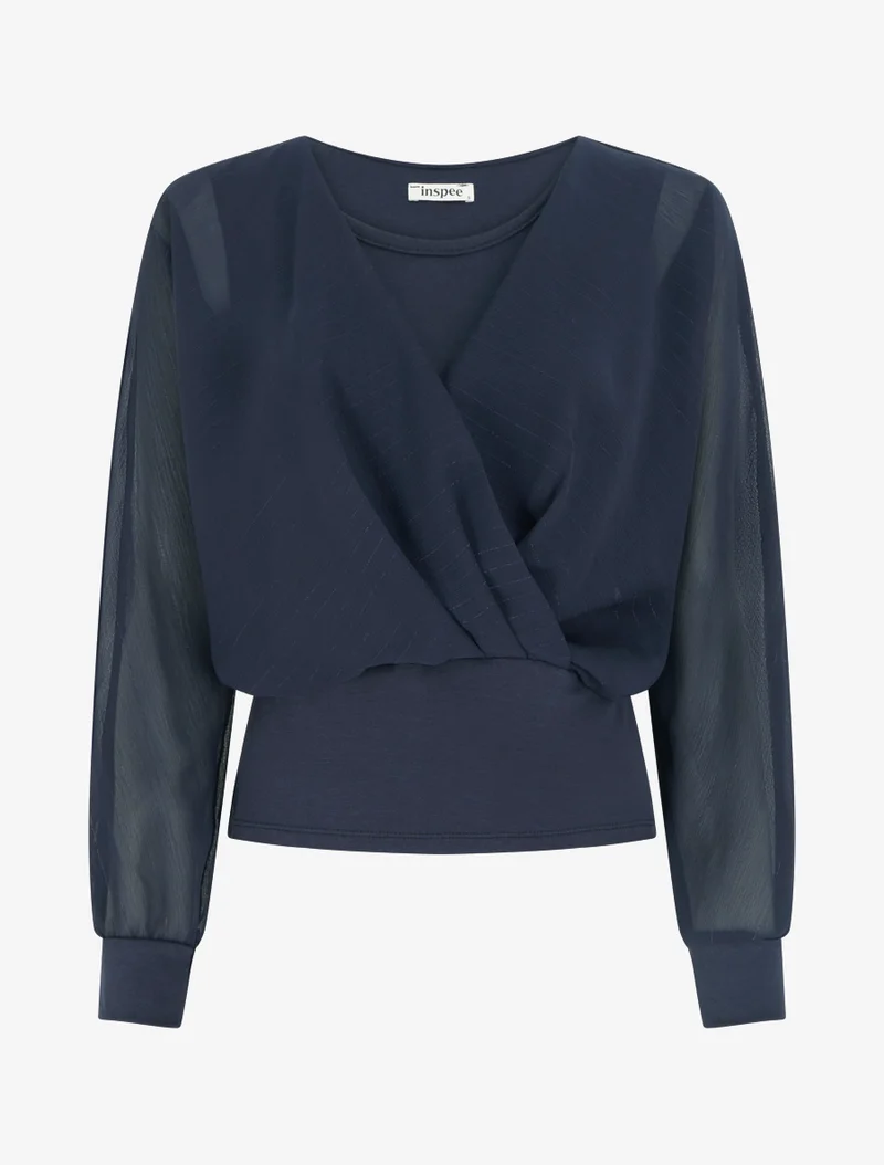 Top à manches style chauve-souris et détail irisé - Marine