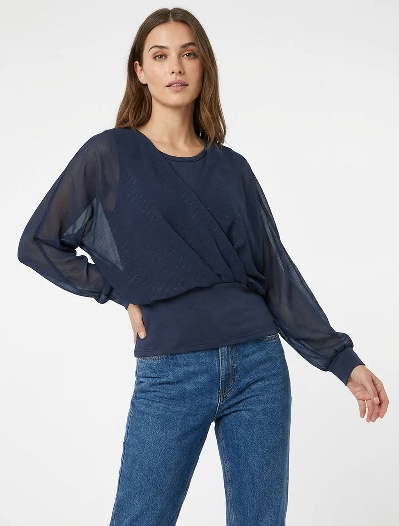 Top à manches style chauve-souris et détail irisé - Marine