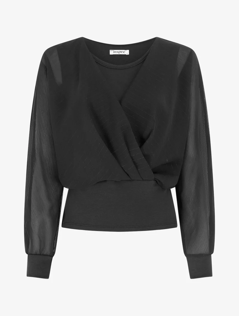 Top à manches style chauve-souris et détail irisé - Noir