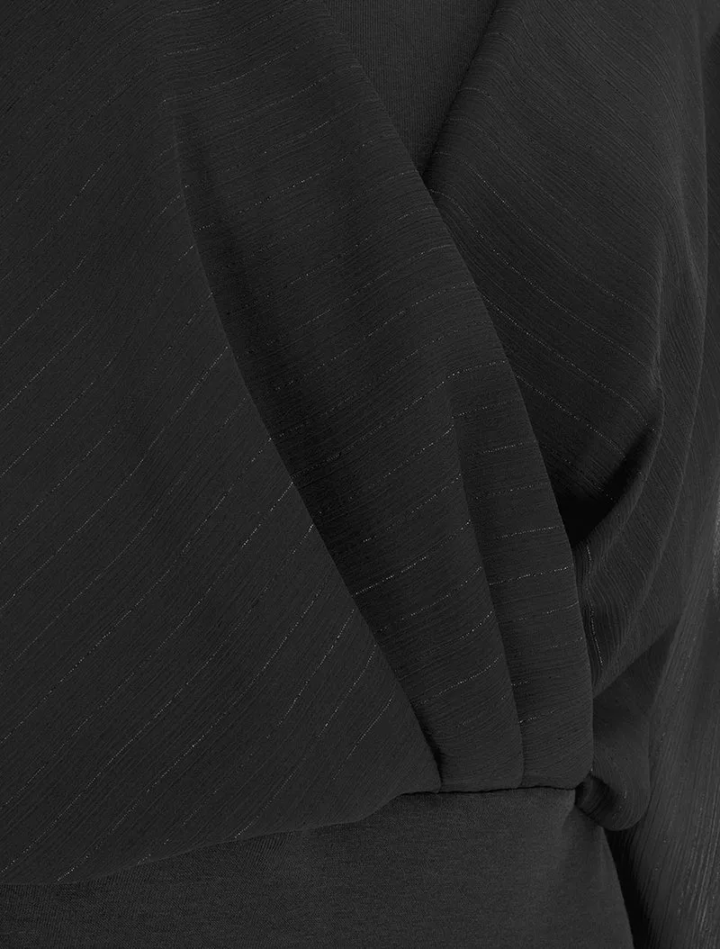Top à manches style chauve-souris et détail irisé - Noir