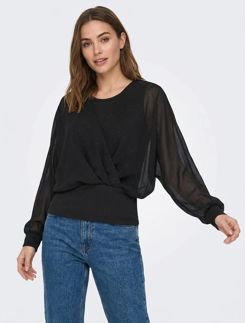 Top à manches style chauve-souris et détail irisé - Noir