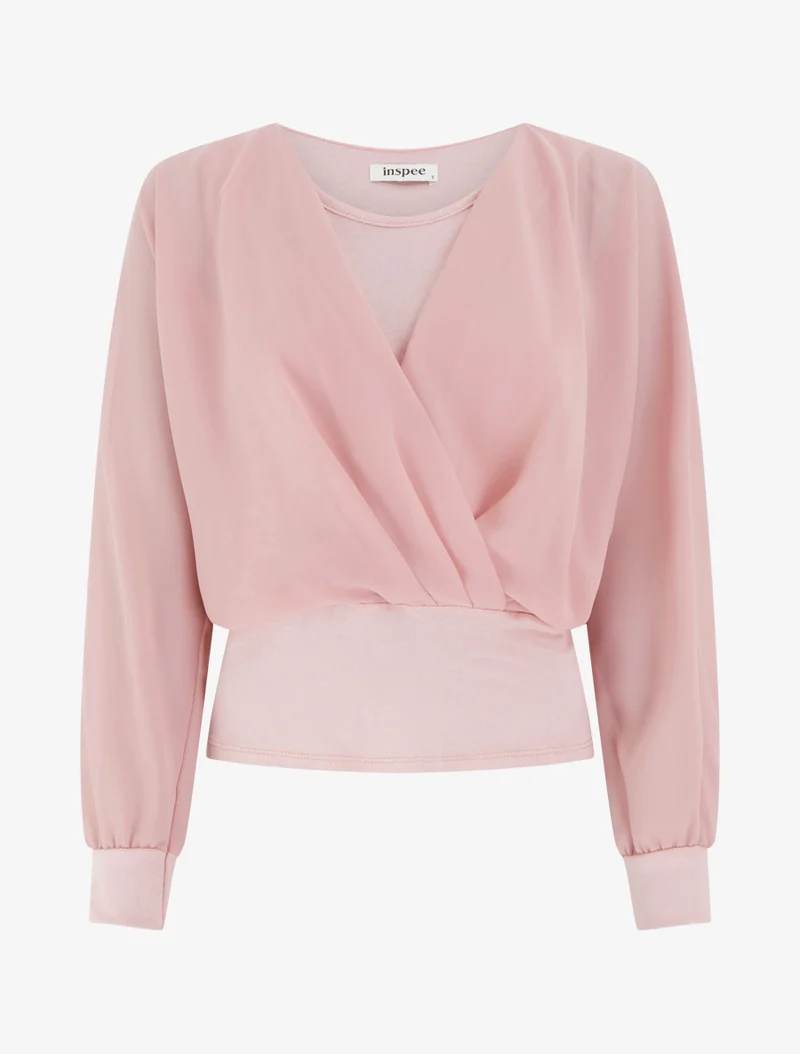 Top à manches style chauve-souris et pans cache-coeur - Rose